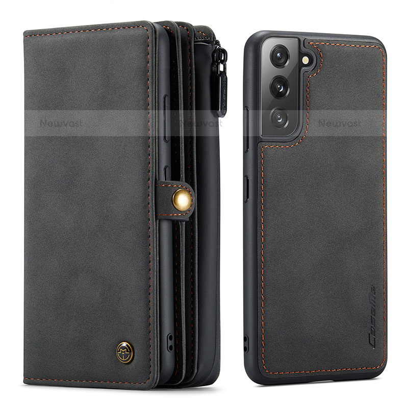 Leather Case Stands Flip Cover Holder C02S for Samsung Galaxy S21 5G Black