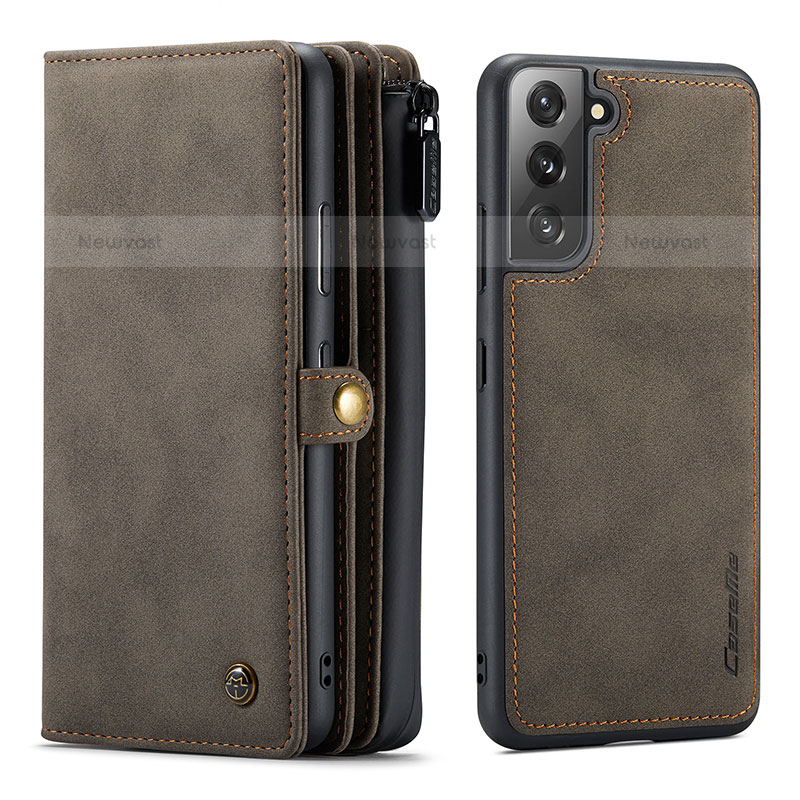Leather Case Stands Flip Cover Holder C02S for Samsung Galaxy S21 Plus 5G Brown