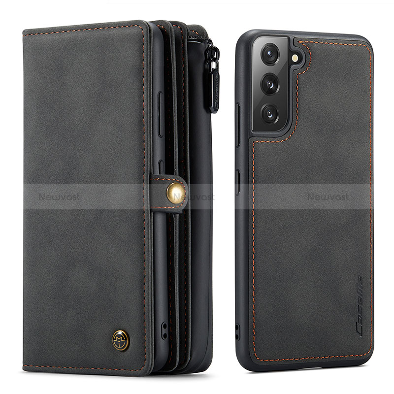 Leather Case Stands Flip Cover Holder C02S for Samsung Galaxy S22 Plus 5G Black