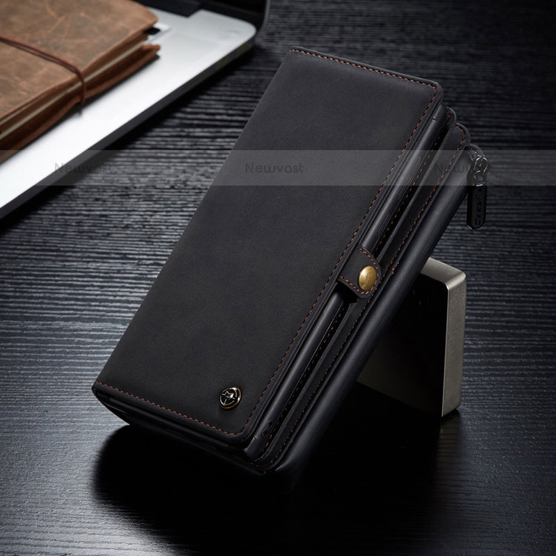 Leather Case Stands Flip Cover Holder C02S for Samsung Galaxy S23 Ultra 5G Black