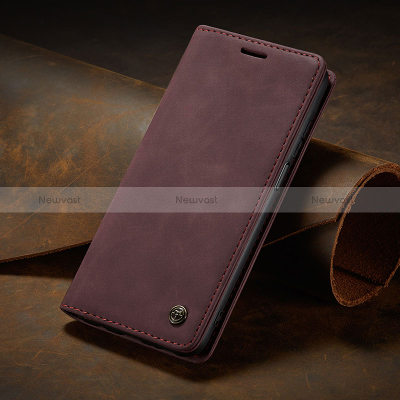 Leather Case Stands Flip Cover Holder C02S for Xiaomi Mi 10T Pro 5G Red Wine