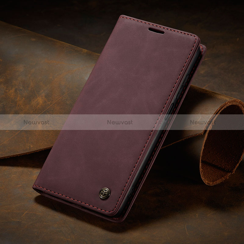 Leather Case Stands Flip Cover Holder C02S for Xiaomi Redmi Note 9 Pro Red Wine