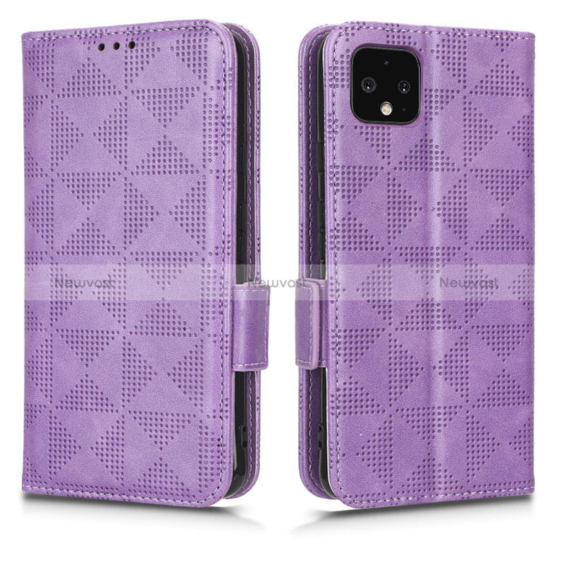 Leather Case Stands Flip Cover Holder C02X for Google Pixel 4 Purple