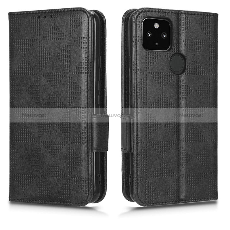 Leather Case Stands Flip Cover Holder C02X for Google Pixel 4a 5G Black