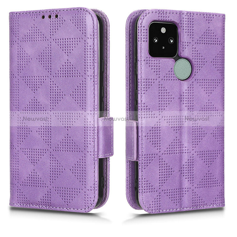 Leather Case Stands Flip Cover Holder C02X for Google Pixel 5 Purple