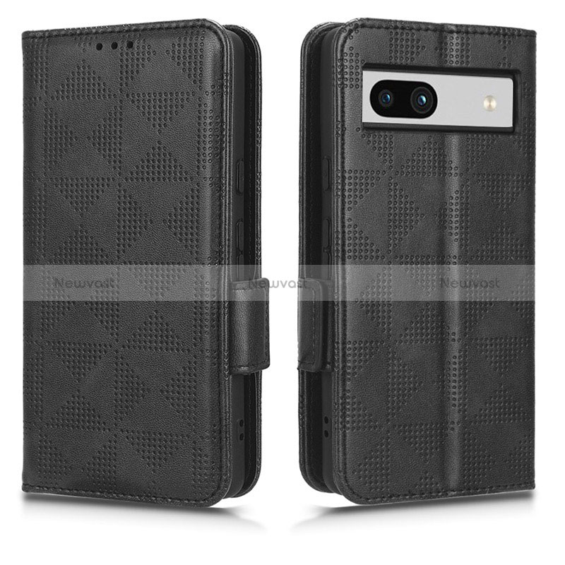 Leather Case Stands Flip Cover Holder C02X for Google Pixel 7a 5G Black