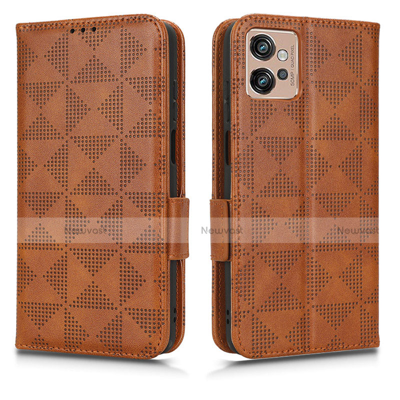 Leather Case Stands Flip Cover Holder C02X for Motorola Moto G32 Brown