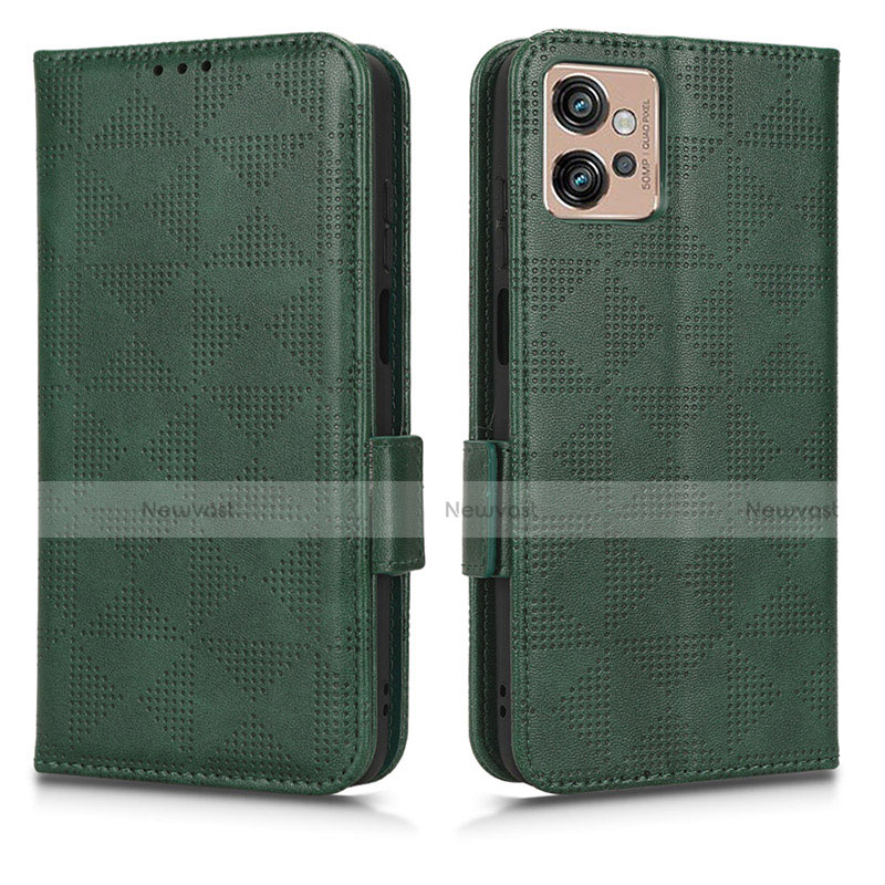 Leather Case Stands Flip Cover Holder C02X for Motorola Moto G32 Green
