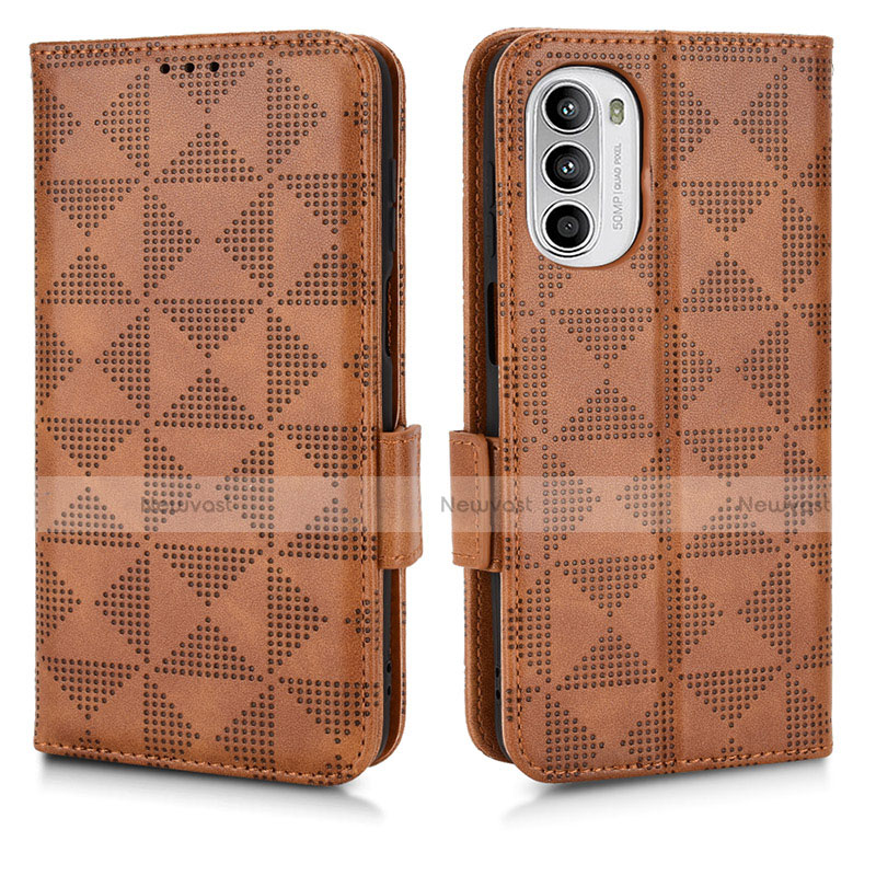 Leather Case Stands Flip Cover Holder C02X for Motorola MOTO G52 Brown