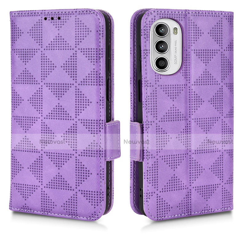 Leather Case Stands Flip Cover Holder C02X for Motorola MOTO G52 Purple