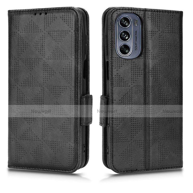 Leather Case Stands Flip Cover Holder C02X for Motorola Moto G62 5G Black