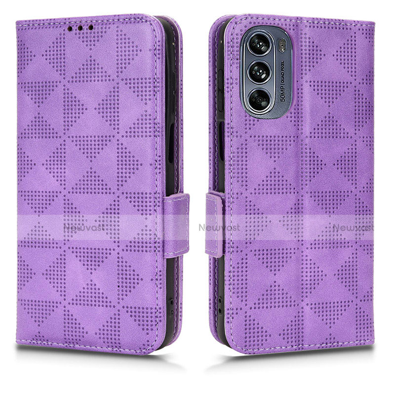 Leather Case Stands Flip Cover Holder C02X for Motorola Moto G62 5G Purple