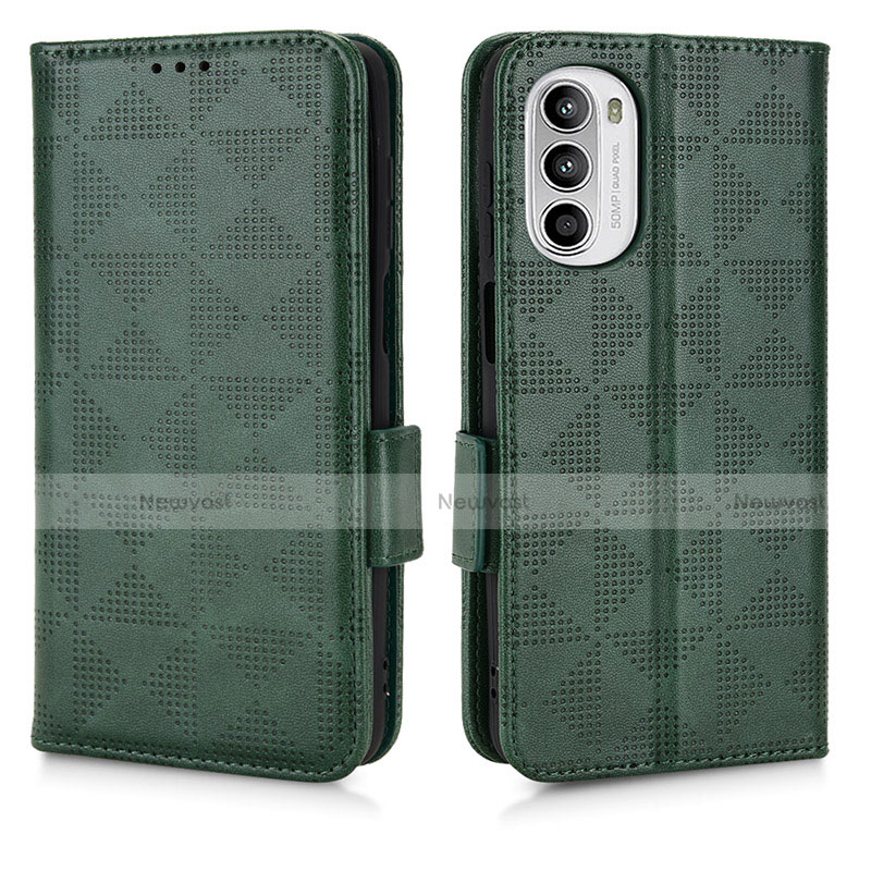 Leather Case Stands Flip Cover Holder C02X for Motorola Moto G71s 5G Green