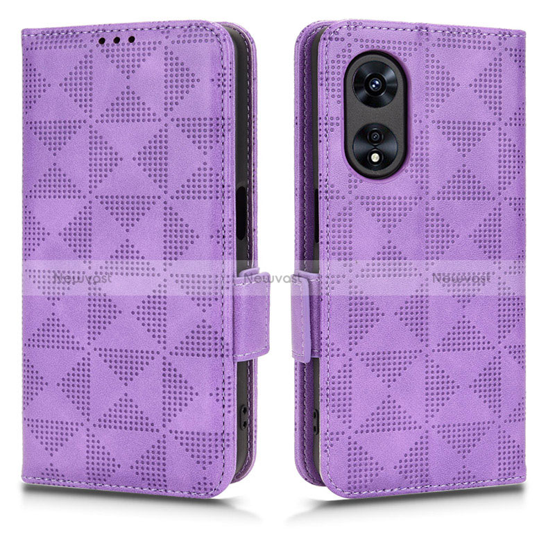 Leather Case Stands Flip Cover Holder C02X for Oppo A58x 5G Purple