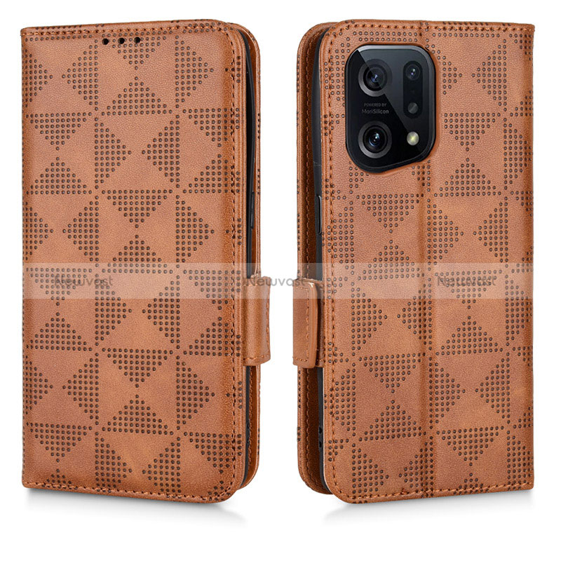 Leather Case Stands Flip Cover Holder C02X for Oppo Find X5 5G Brown