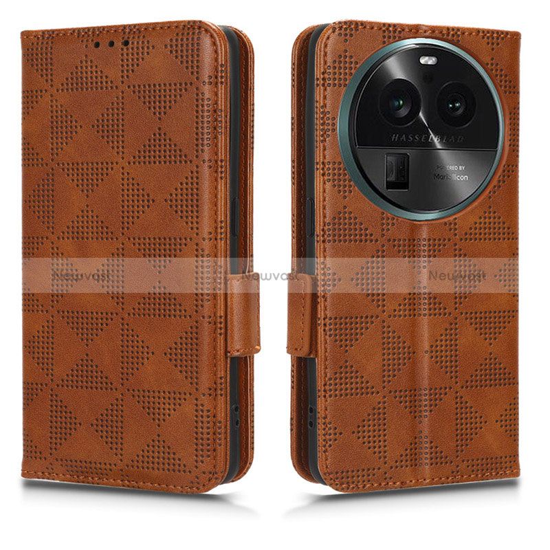 Leather Case Stands Flip Cover Holder C02X for Oppo Find X6 5G Brown