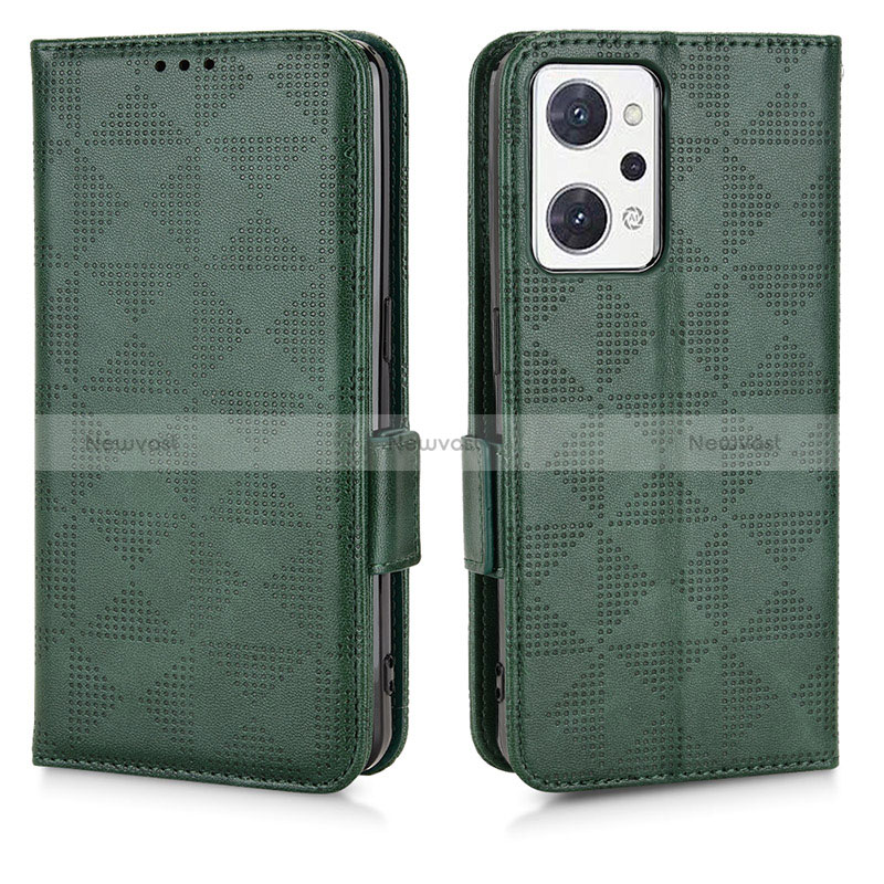 Leather Case Stands Flip Cover Holder C02X for Oppo Reno7 A Green