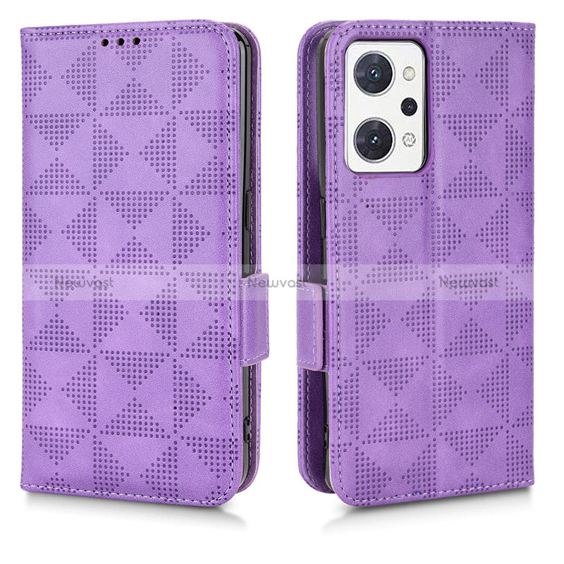 Leather Case Stands Flip Cover Holder C02X for Oppo Reno7 A Purple