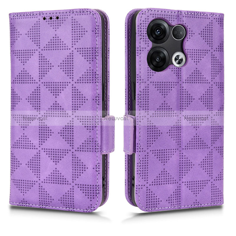 Leather Case Stands Flip Cover Holder C02X for Oppo Reno8 Pro 5G Purple