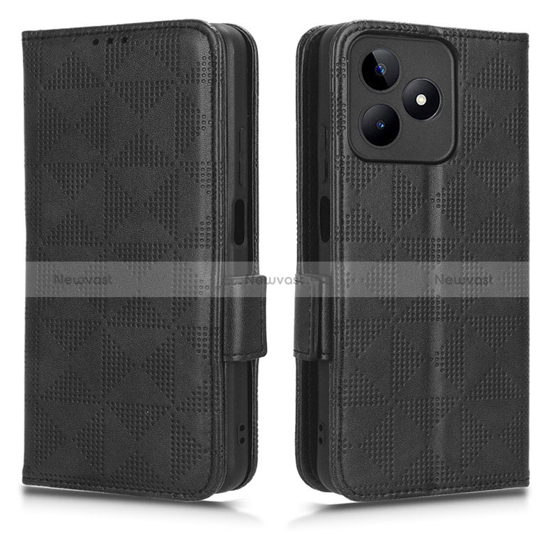 Leather Case Stands Flip Cover Holder C02X for Realme C53 India Black