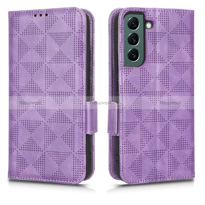Leather Case Stands Flip Cover Holder C02X for Samsung Galaxy S25 5G Purple