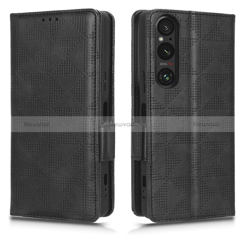 Leather Case Stands Flip Cover Holder C02X for Sony Xperia 1 V Black