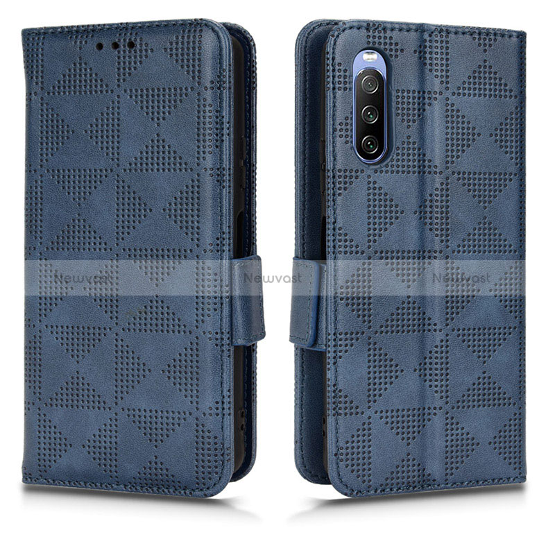 Leather Case Stands Flip Cover Holder C02X for Sony Xperia 10 III Blue