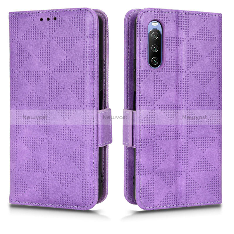 Leather Case Stands Flip Cover Holder C02X for Sony Xperia 10 III Purple
