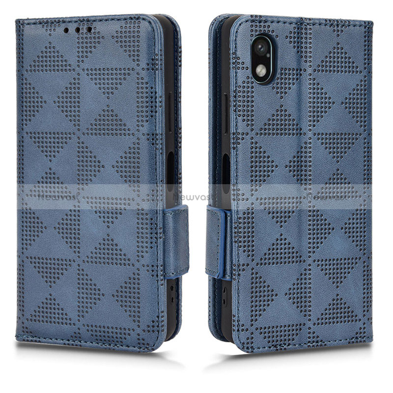 Leather Case Stands Flip Cover Holder C02X for Sony Xperia Ace III Blue