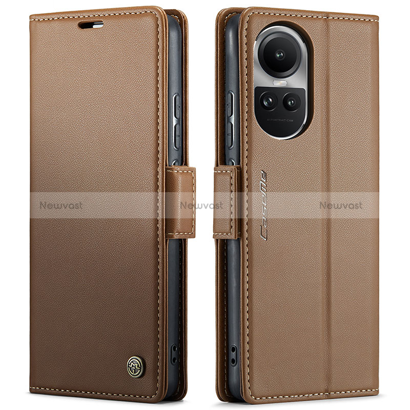 Leather Case Stands Flip Cover Holder C03S for Oppo Reno10 5G Brown