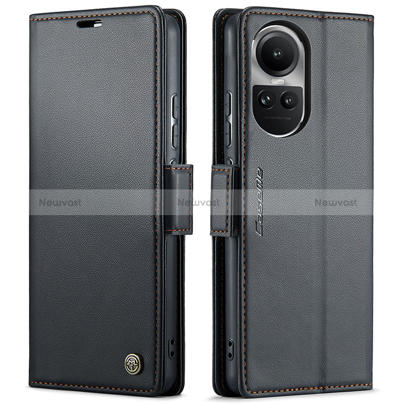 Leather Case Stands Flip Cover Holder C03S for Oppo Reno10 Pro 5G Black