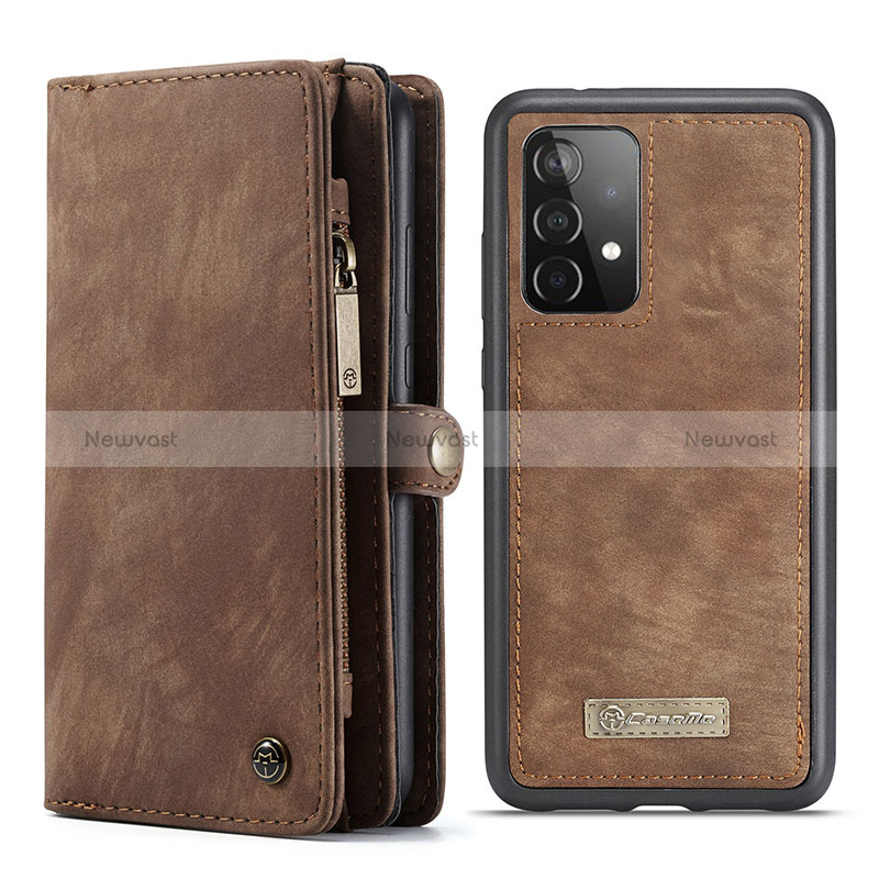 Leather Case Stands Flip Cover Holder C03S for Samsung Galaxy A52 4G Brown