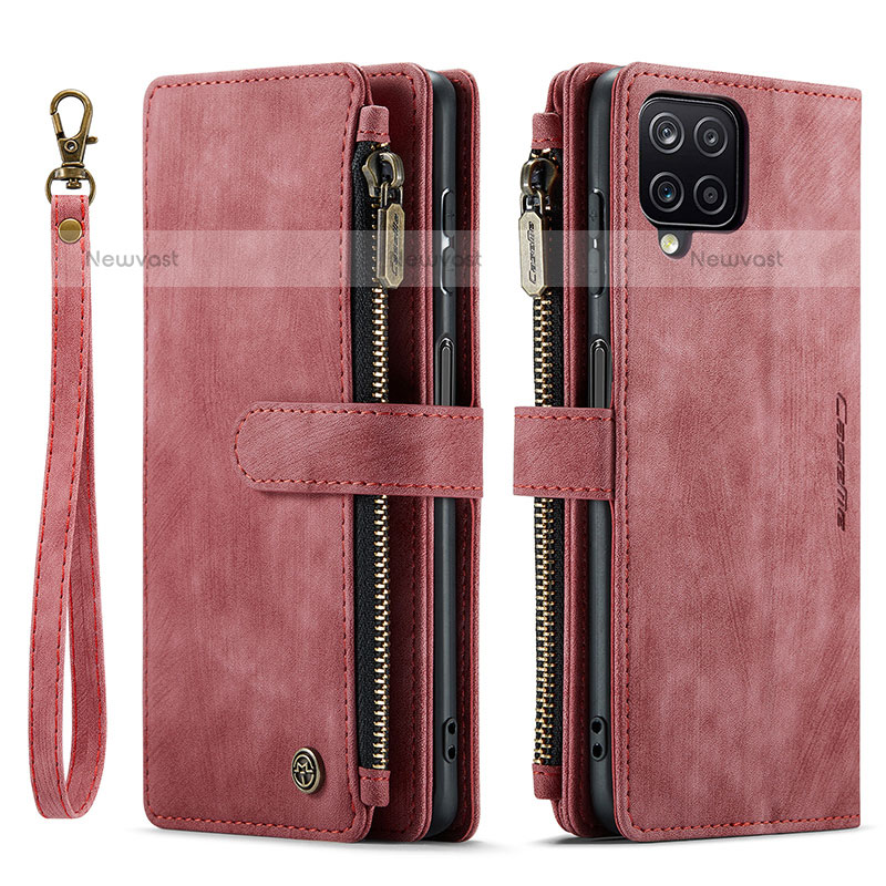 Leather Case Stands Flip Cover Holder C03S for Samsung Galaxy F12 Red