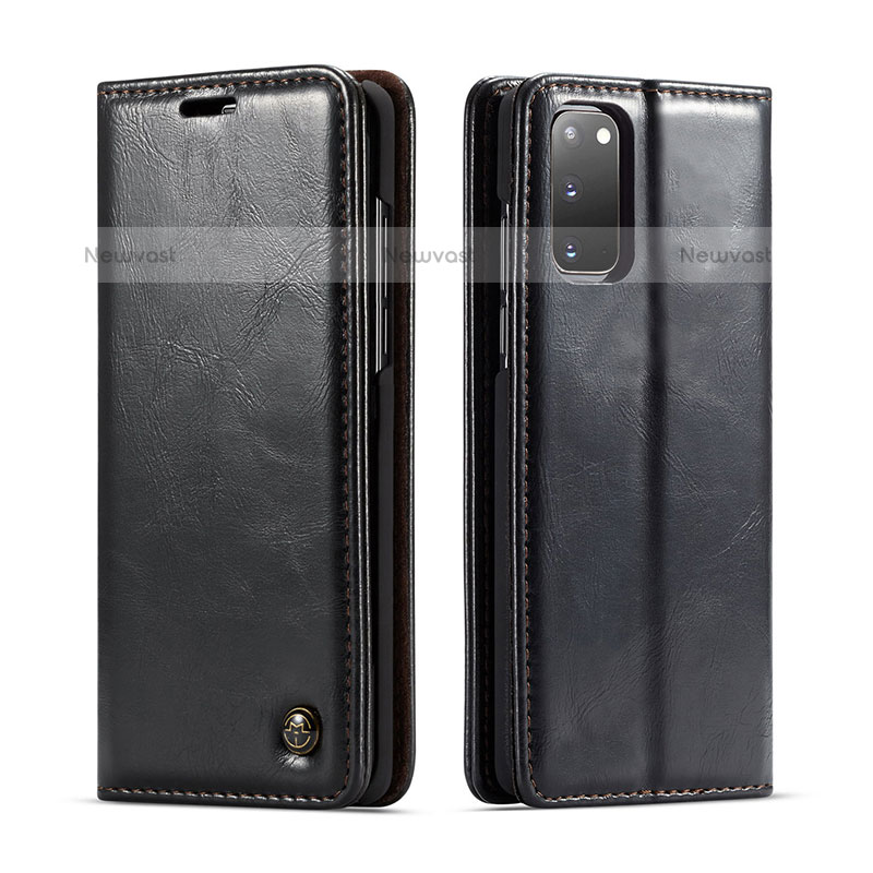 Leather Case Stands Flip Cover Holder C03S for Samsung Galaxy S20 5G Black