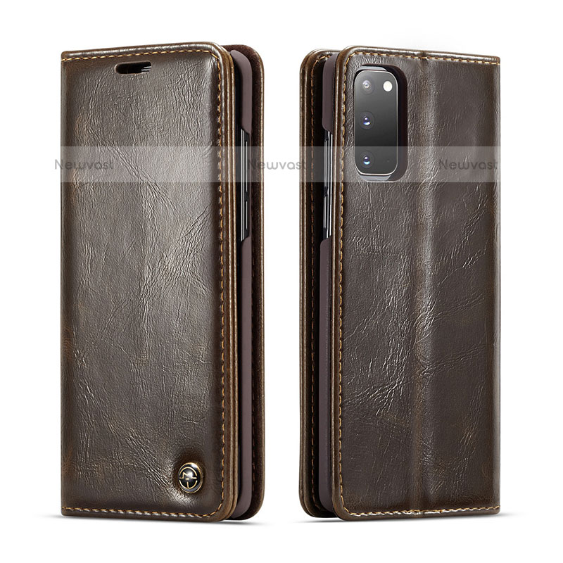 Leather Case Stands Flip Cover Holder C03S for Samsung Galaxy S20 5G Brown