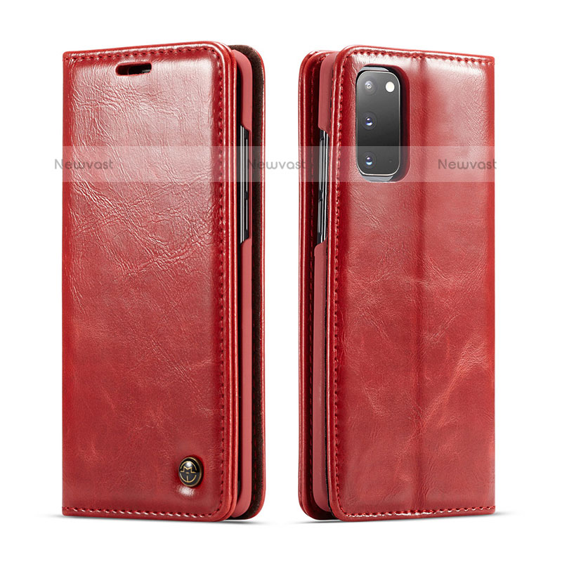 Leather Case Stands Flip Cover Holder C03S for Samsung Galaxy S20 5G Red