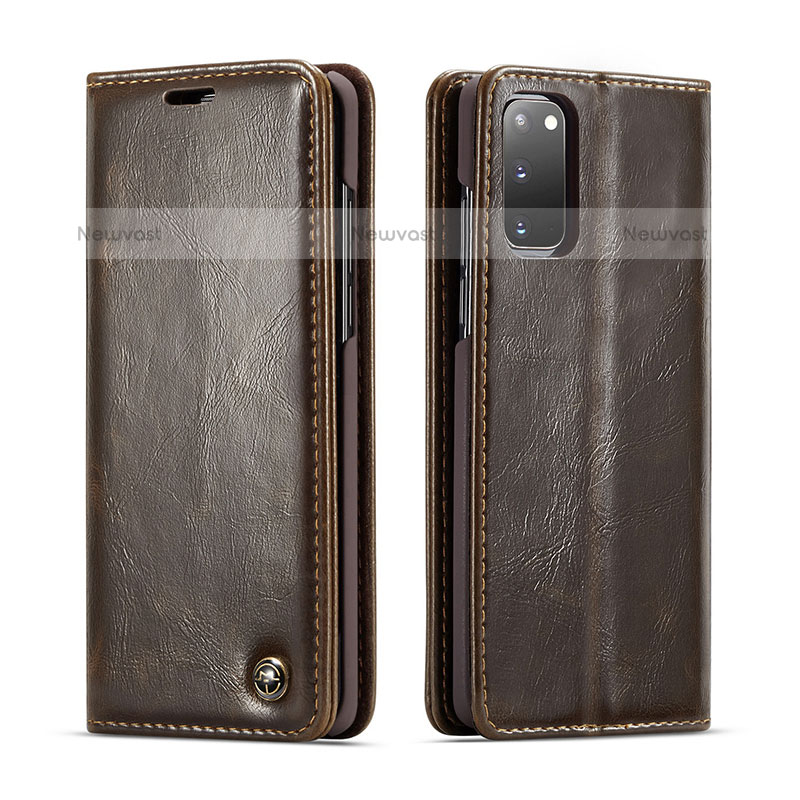 Leather Case Stands Flip Cover Holder C03S for Samsung Galaxy S20 Brown