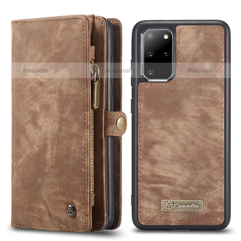 Leather Case Stands Flip Cover Holder C03S for Samsung Galaxy S20 Plus Brown