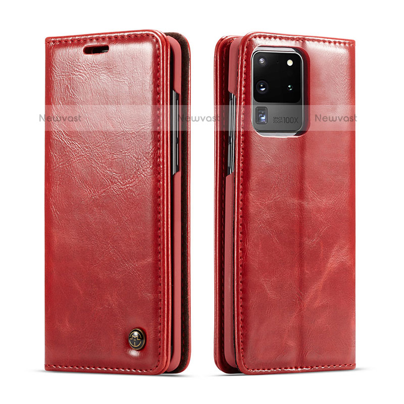 Leather Case Stands Flip Cover Holder C03S for Samsung Galaxy S20 Ultra 5G Red