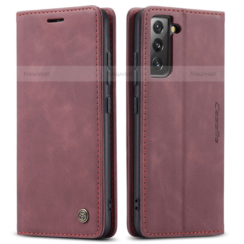 Leather Case Stands Flip Cover Holder C03S for Samsung Galaxy S21 5G Red Wine