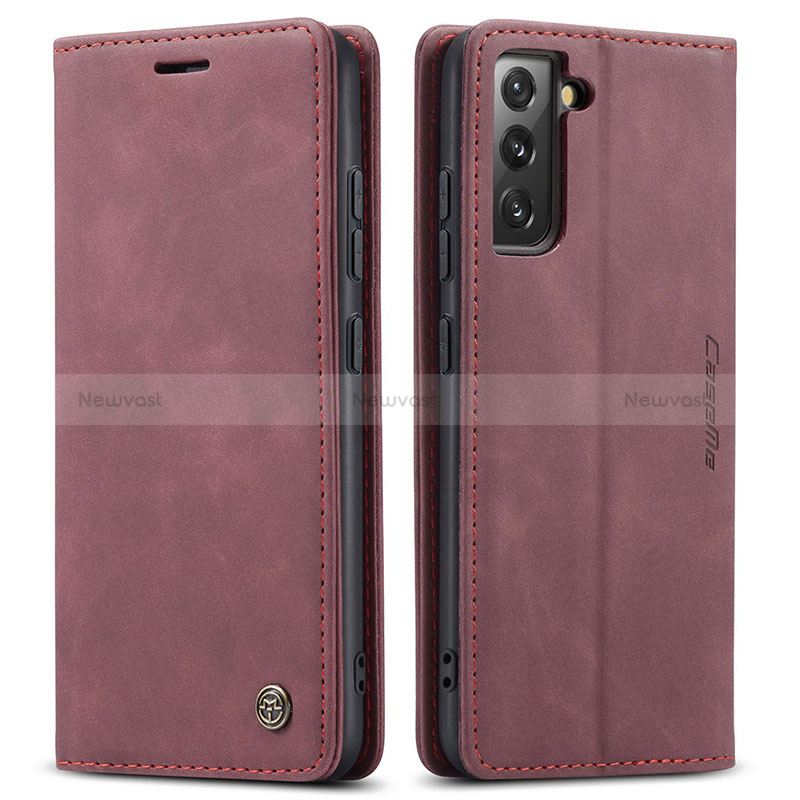 Leather Case Stands Flip Cover Holder C03S for Samsung Galaxy S22 Plus 5G Red Wine