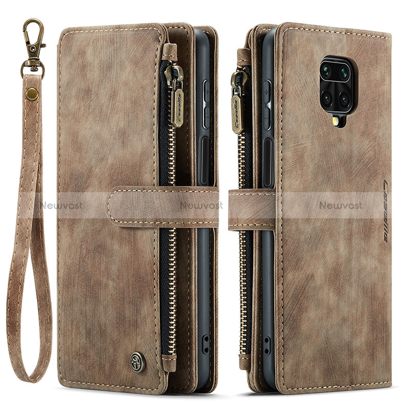 Leather Case Stands Flip Cover Holder C03S for Xiaomi Redmi Note 9 Pro Brown