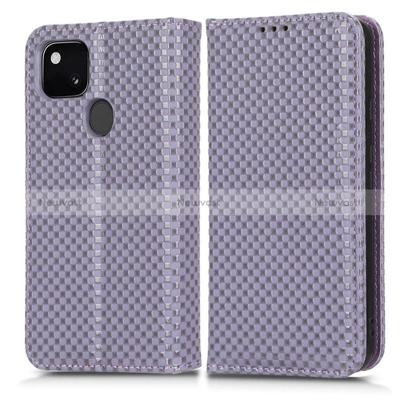 Leather Case Stands Flip Cover Holder C03X for Google Pixel 4a Purple
