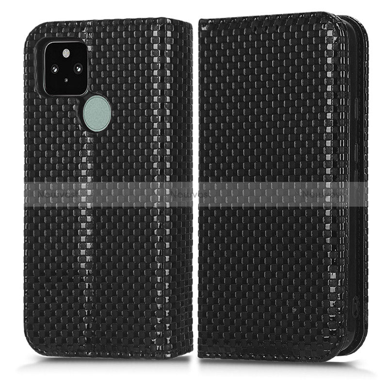 Leather Case Stands Flip Cover Holder C03X for Google Pixel 5 Black