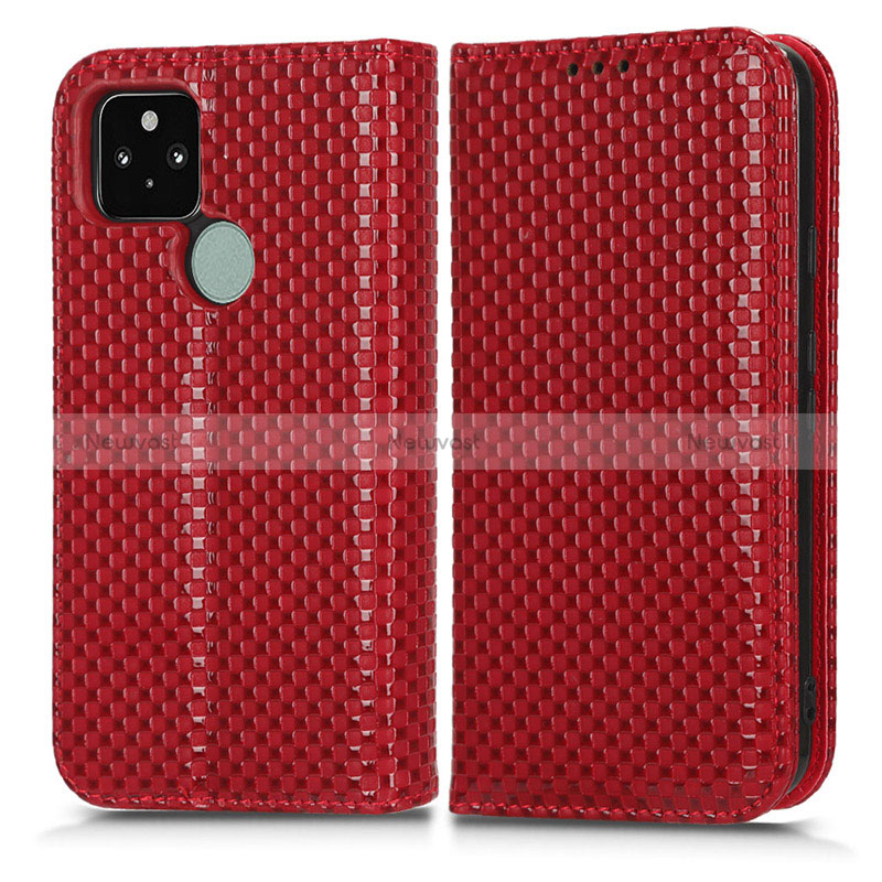 Leather Case Stands Flip Cover Holder C03X for Google Pixel 5 Red