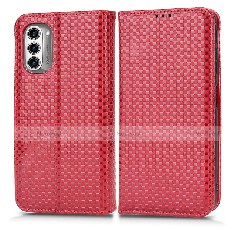 Leather Case Stands Flip Cover Holder C03X for Motorola Moto G52j 5G Red