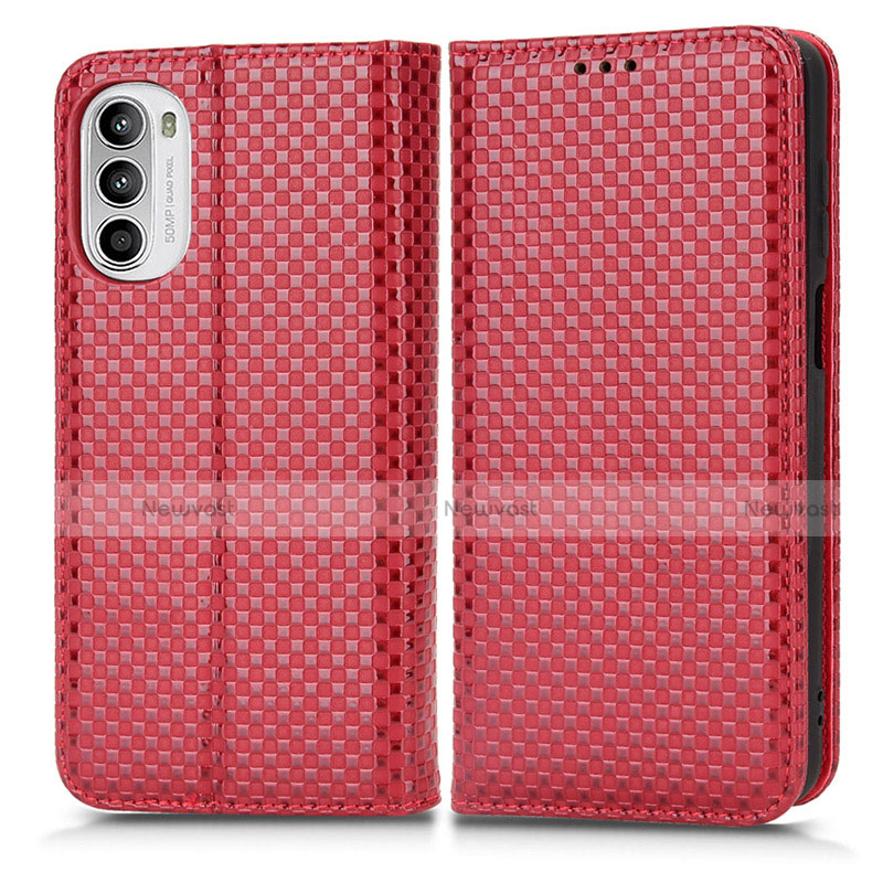 Leather Case Stands Flip Cover Holder C03X for Motorola Moto G71s 5G Red