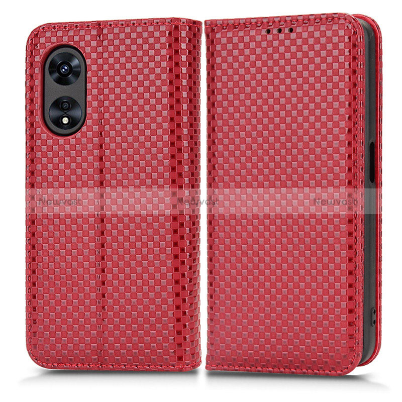 Leather Case Stands Flip Cover Holder C03X for Oppo A18 Red