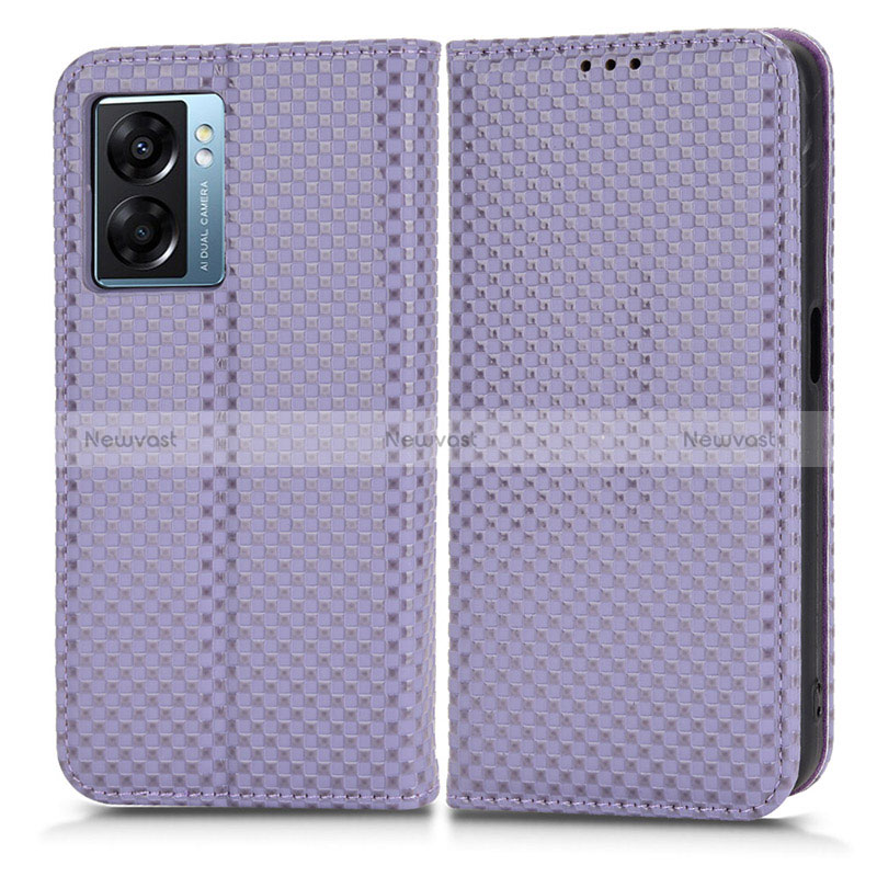 Leather Case Stands Flip Cover Holder C03X for Oppo A57 5G Purple
