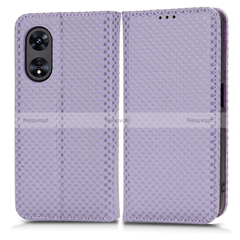 Leather Case Stands Flip Cover Holder C03X for Oppo A58x 5G Purple